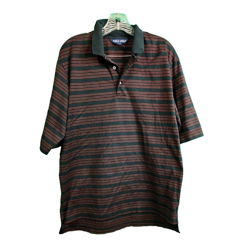 Vintage Polo Golf Ralph Lauren BLACK WITH RED STRIPES, POLO,  Large
